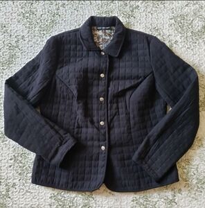 BRIGGS NEW YORK Size 12 Black Snap Button Quilt Jacket Floral/Paisley Lining